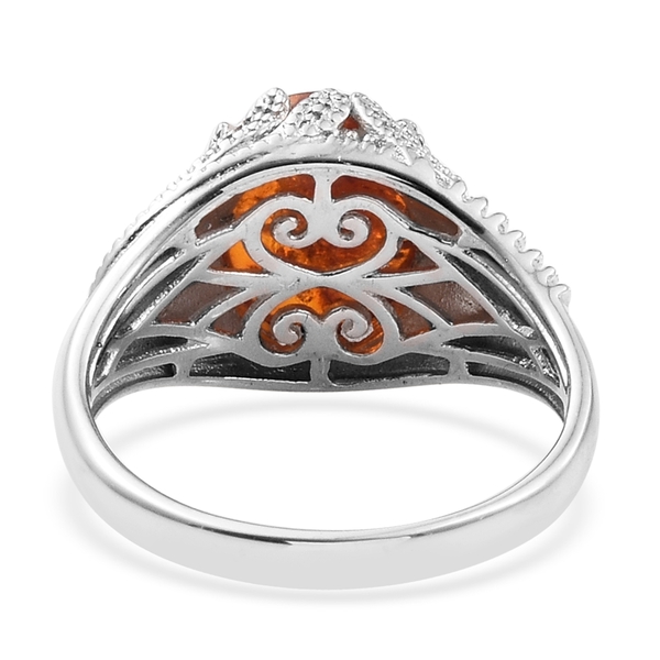 Baltic Amber (Ovl) Ring in Platinum Overlay Sterling Silver 1.750 Ct. Silver wt 5.79 Gms.