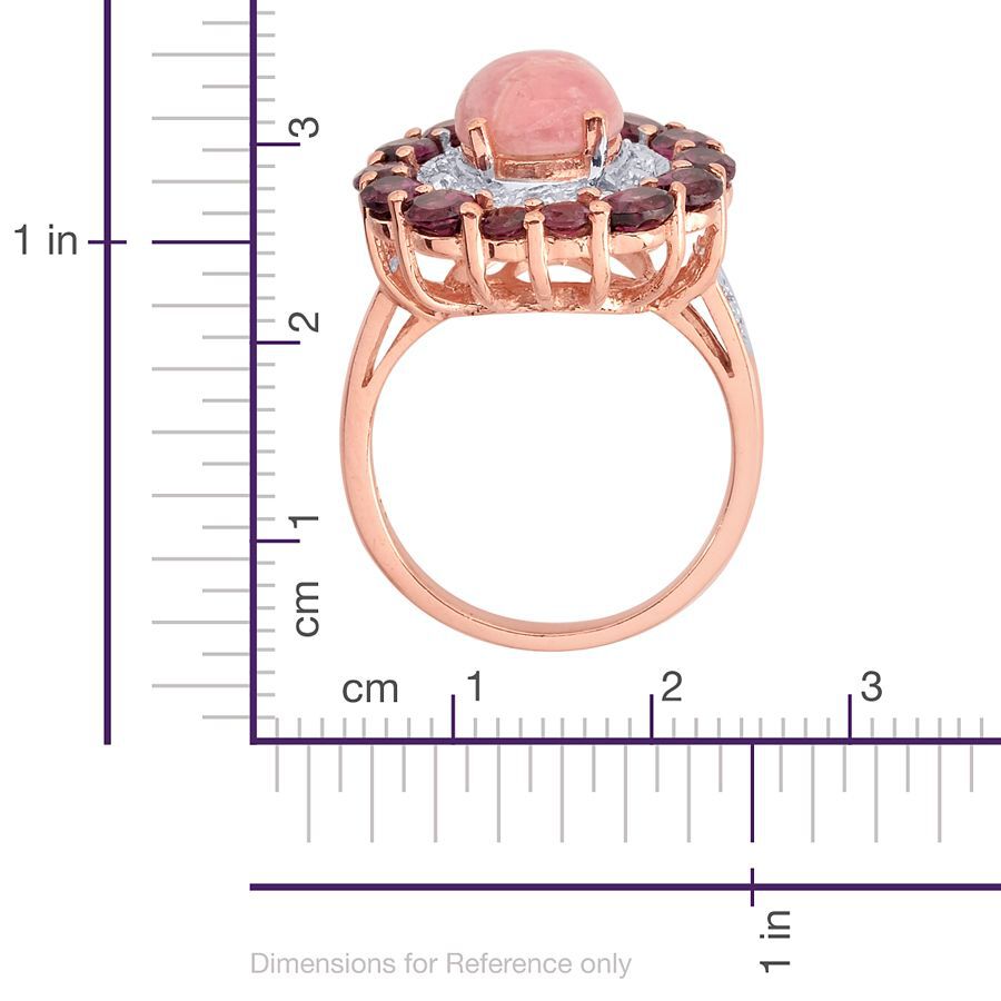 Argentinian Rhodochrosite (Ovl 3.00 Ct) Rhodolite Garnet and Diamond Ring in Rose Gold Overlay Sterling Silver  5.502 Ct.