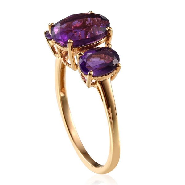 Amethyst (Ovl 2.25 Ct) 3 Stone Ring in 14K Gold Overlay Sterling Silver 3.750 Ct.