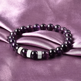 AmethystBeaded Stretchable Bracelet (Size 6.5) in Stainless Steel 86.750  Ct.