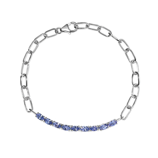 Tanzanite Cluster Bracelet (Size - 7.5) in Platinum Overlay Sterling Silver.