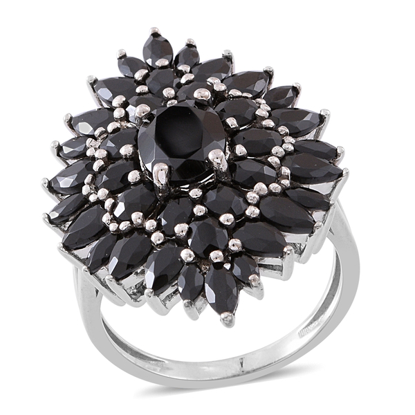9 Carat Boi Ploi Black Spinel Cluster Ring in Rhodium Plated Silver 7 Grams