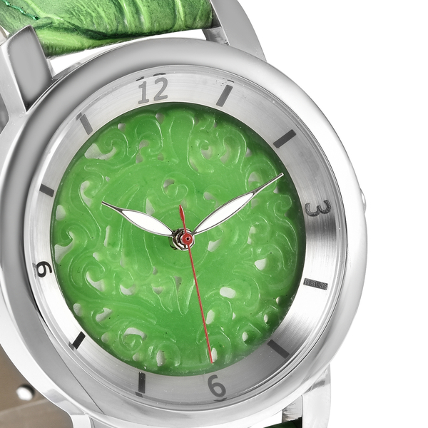 EON Swiss Movement 3 ATM Special Green Jade Dial Water Resistant Watch with Green Leather Strap
