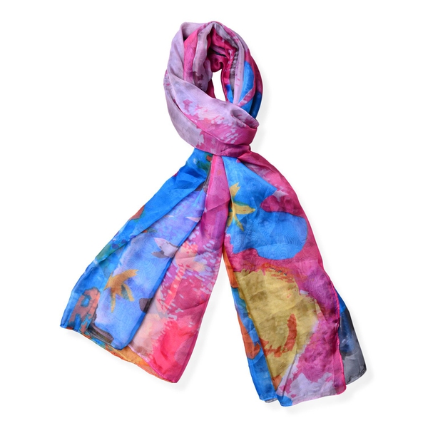 Pink, Blue and Multi Colour Printed Scarf (Size 190x135 Cm)