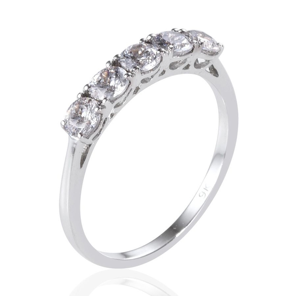 9K W Gold (Rnd) 5 Stone Ring Made with Finest CZ 1.250 Ct.