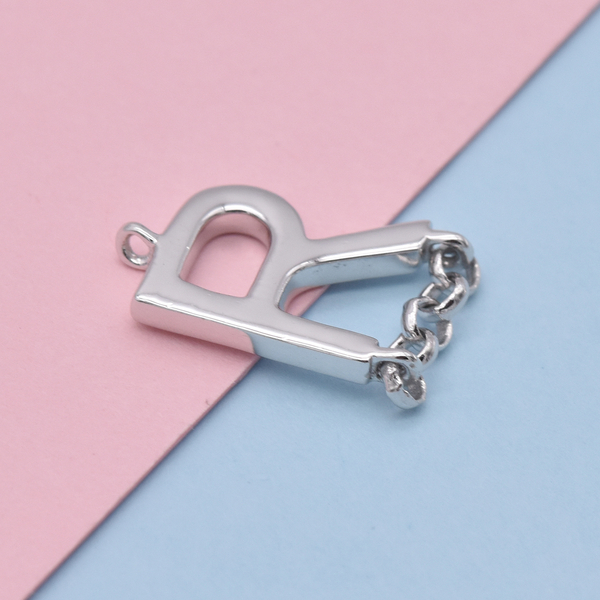 Platinum Overlay Sterling Silver Initial R Charm