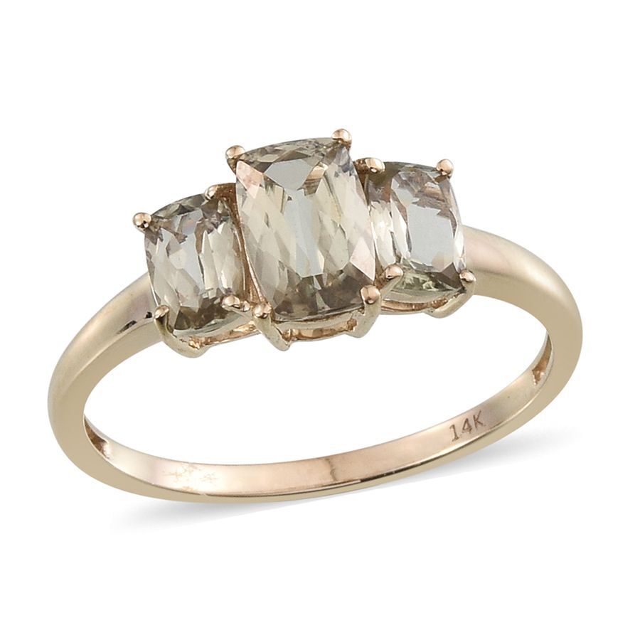14K Y Gold Turkizite (Cush 1.00 Ct) 3 Stone Ring 2.000 Ct.
