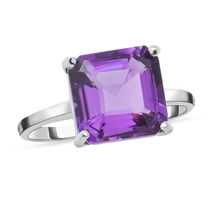 Lusaka Amethyst Solitaire Ring in Rhodium Overlay Sterling Silver 5.00 Ct.