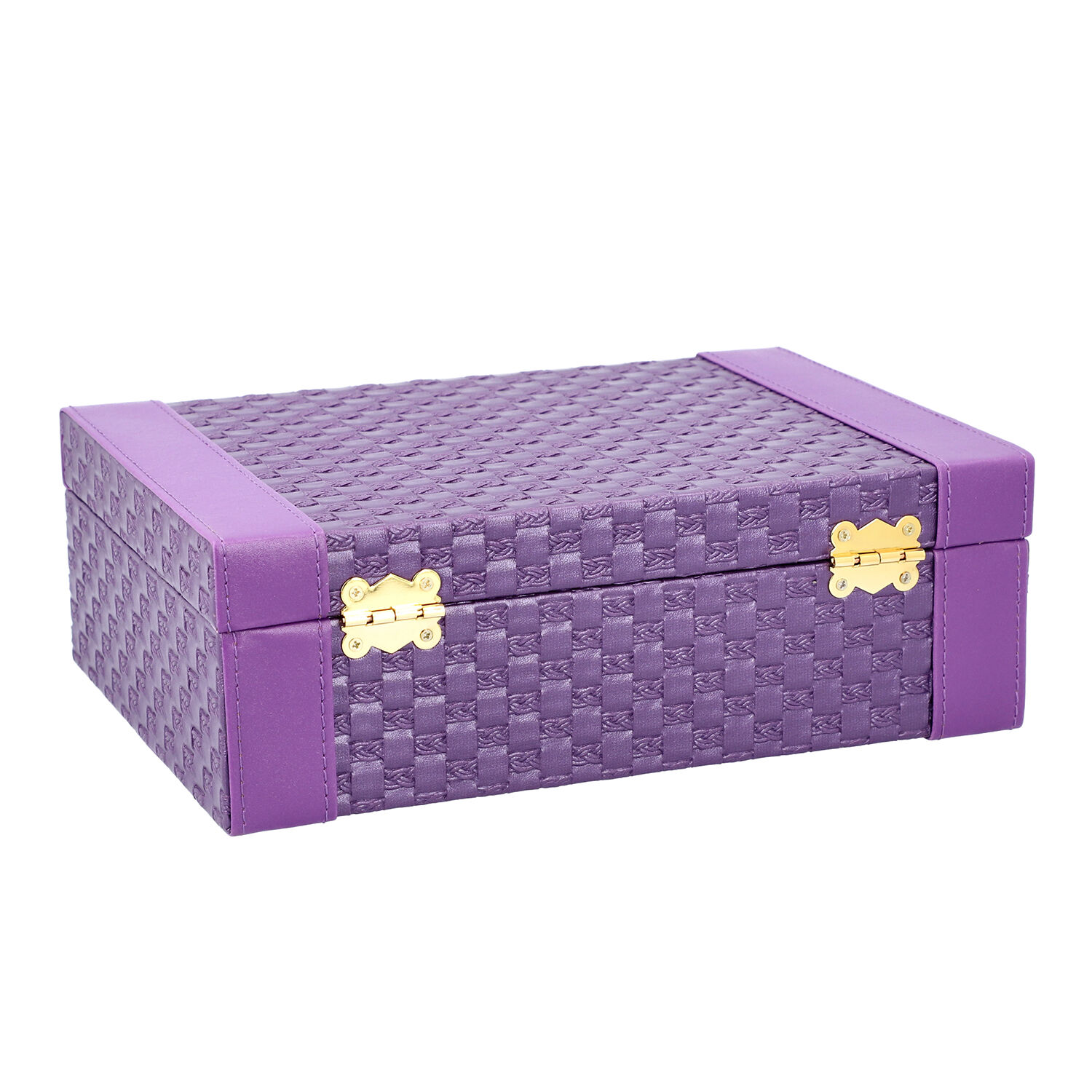 Purple Colour Woven Pattern Briefcase Design Double Layer Jewellery Box with Mirror Inside (Size 27.5X18.5X9 Cm)