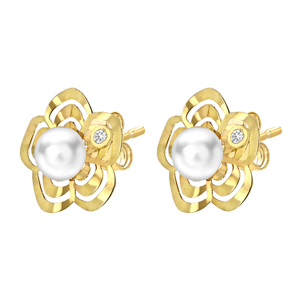 9K Yellow Gold   Cubic Zirconia ,  Pearl  Earring 1.30 ct,  Gold Wt. 0.6 Gms  1.300  Ct.