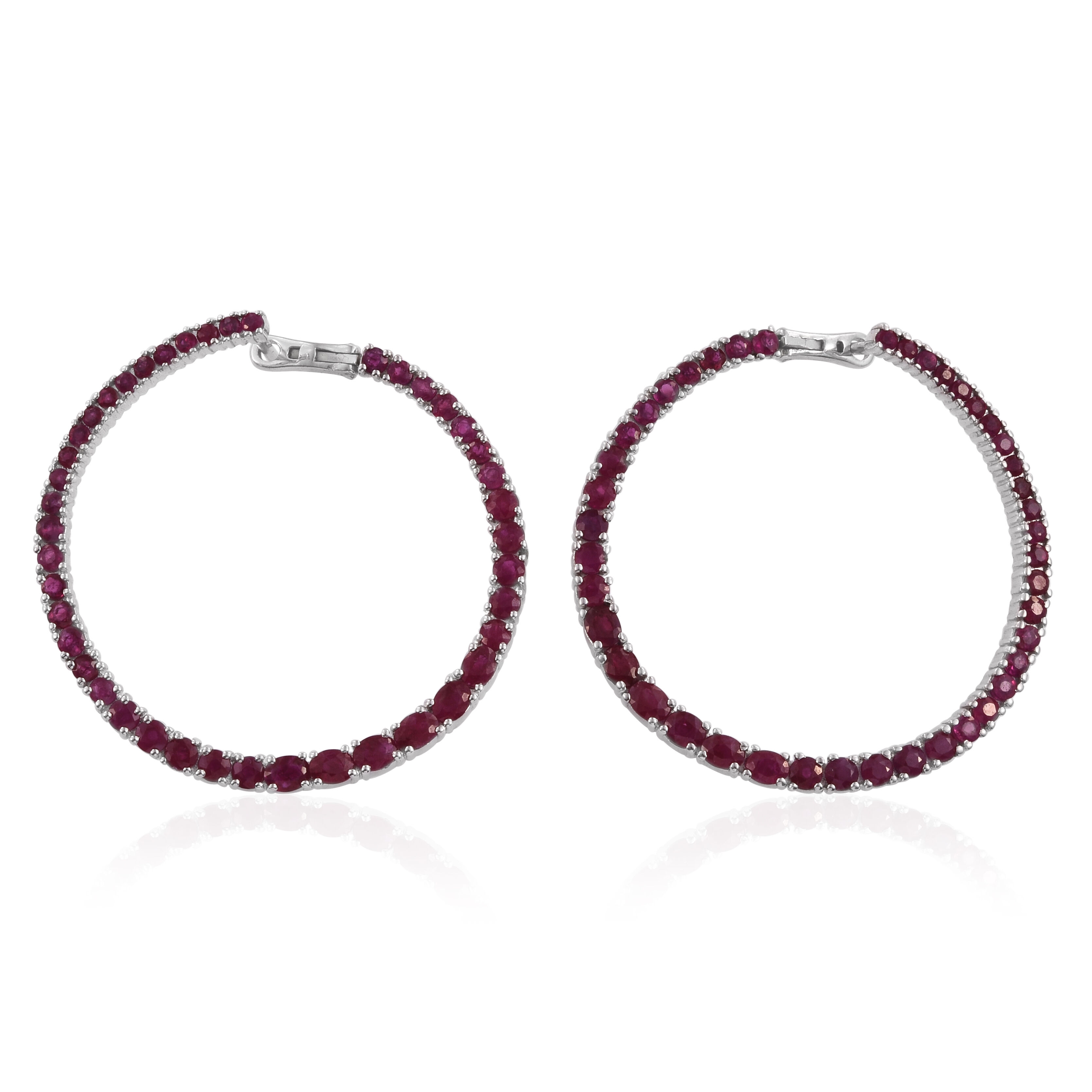 8.52 Ct Ruby Hoop Earrings in Platinum Plated Silver 16 grams