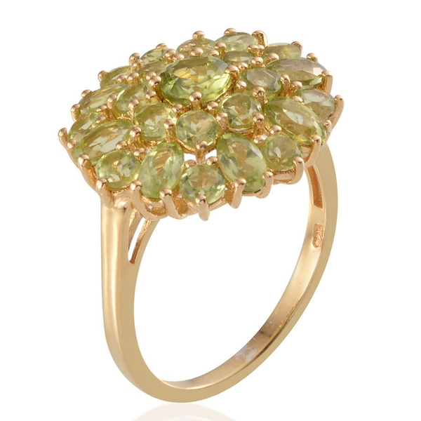 AA Hebei Peridot (Rnd 0.50 Ct) Cluster Ring in 14K Gold Overlay Sterling Silver 4.400 Ct.