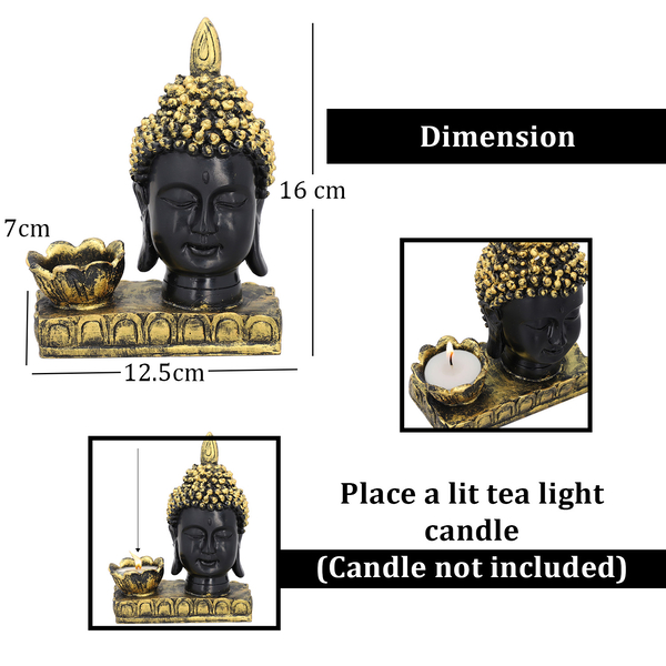Decorative Lotus Buddha Head Candlestick Holder (Size 16x12x7 Cm) - Black & Gold