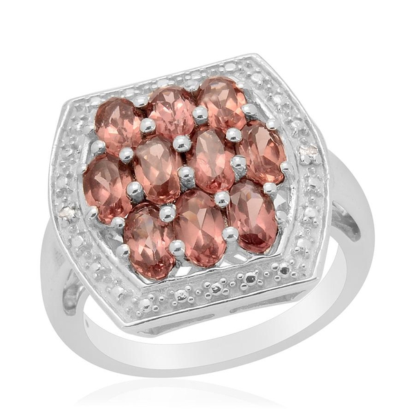 Malaya Garnet (Ovl) Diamond Ring in Platinum Overlay Sterling Silver  2.590 Ct.