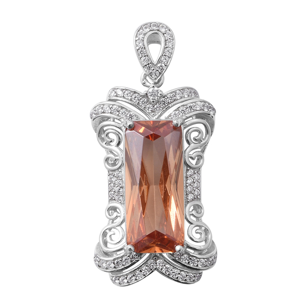 ELANZA Simulated Champagne (Bgt), Simulated Diamond Pendant in Rhodium Overlay Sterling Silver
