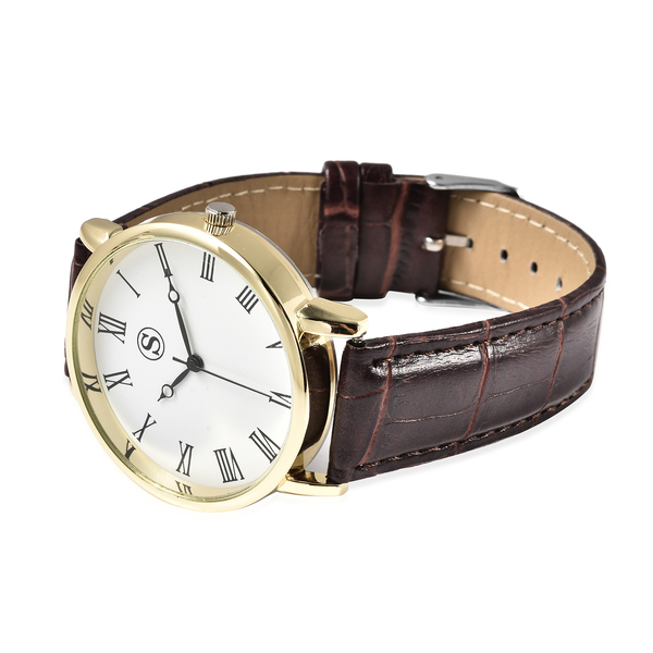 STRADA Japanese Movement Water Resistant Watch with Gold Tone Case and Brown Colour Strap
