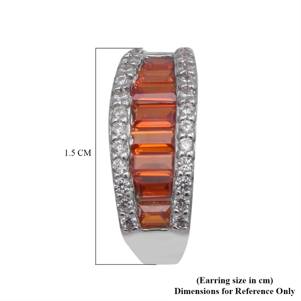 ELANZA Simulated Orange, Red and White Diamond Stud Earrings (with Push Back) in Rhodium Overlay Sterling Silver