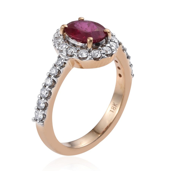 ILIANA 18K Yellow Gold Pigeon Blood Ruby Engagement Ring 1.90 Carat with Diamond SI G-H.