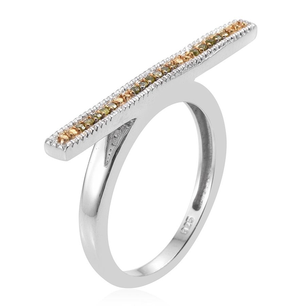 Yellow Diamond (Rnd) Bar Stacking Ring in Platinum Overlay Sterling Silver 0.100 Ct.