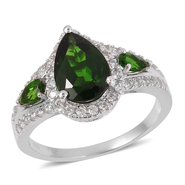 4.50 Ct  Diopside and Natural Cambodian Zircon Ring in Rhodium Plated Sterling Silver