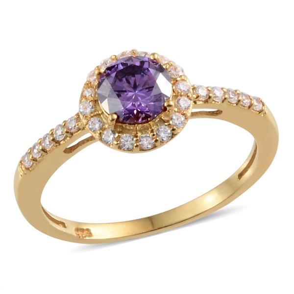 Lustro Stella Yellow Gold Plated Silver 1.17 Carat Made With Amethyst  Zirconia Halo Ring