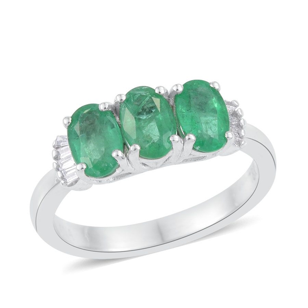 ILIANA 18K White Gold AAA Boyaca Colombian Emerald (Ovl) Diamond (SI G-H) Ring 1.250 Ct.