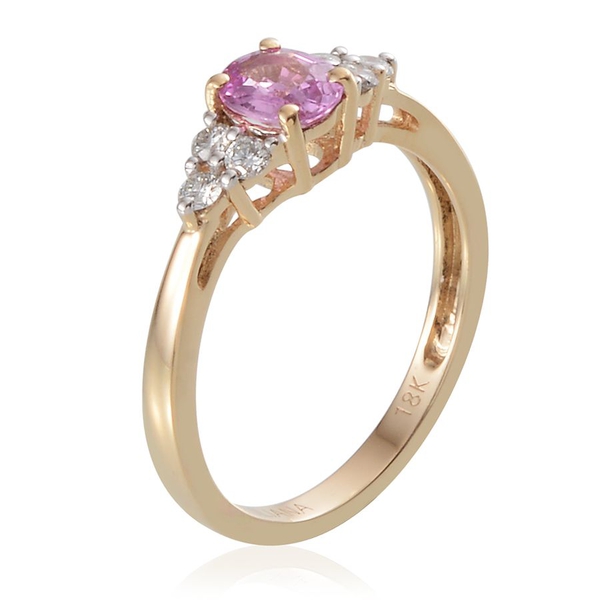 ILIANA 18K Yellow Gold AAA Pink Sapphire (Ovl 0.75 Ct), Diamond (SI/G-H) Ring 1.000 Ct.