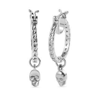Skull Charm Hoop Earrings in Sterling Silver 3.86 Grams