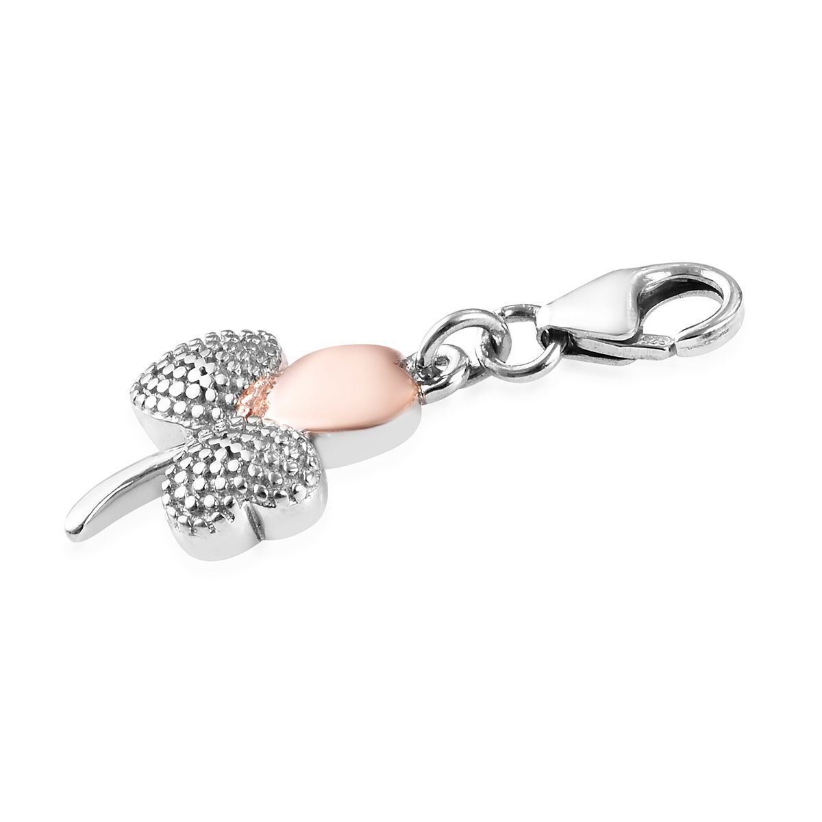 Shamrock Leaf Charm in Platinum and Rose Gold Plated 925 Sterling Silver