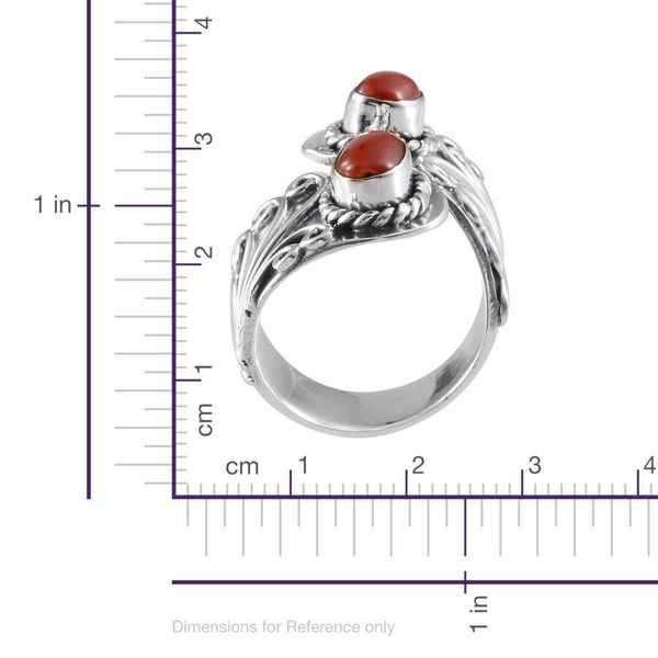 Jewels of India Natural Mediterranean Coral (Ovl) Ring in Sterling Silver 1.920 Ct.
