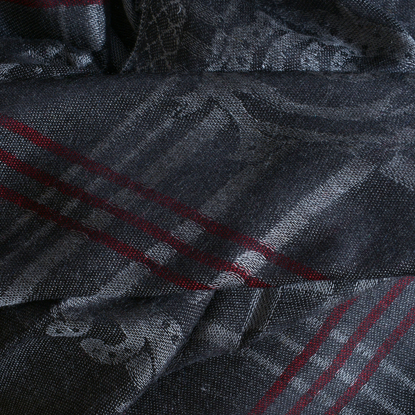 Dark Grey, Light Grey and Red Colour Checks Pattern Reversible Jacquard Scarf with Fringes (Size 190X70 Cm)