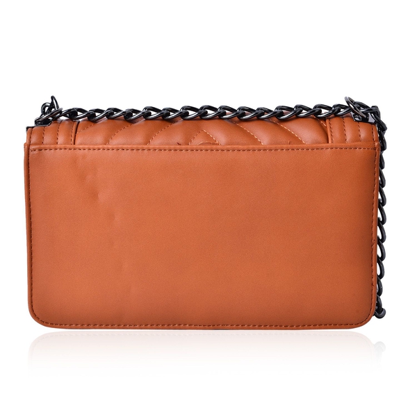 Orange and Chocolate Colour Crossbody Bag with Shoulder Strap (Size 24.5x14x7 Cm)