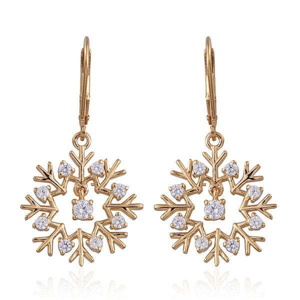 Lustro Stella - 14K Gold Overlay Sterling Silver (Rnd) Snowflake Lever Back Earrings Made with Fines