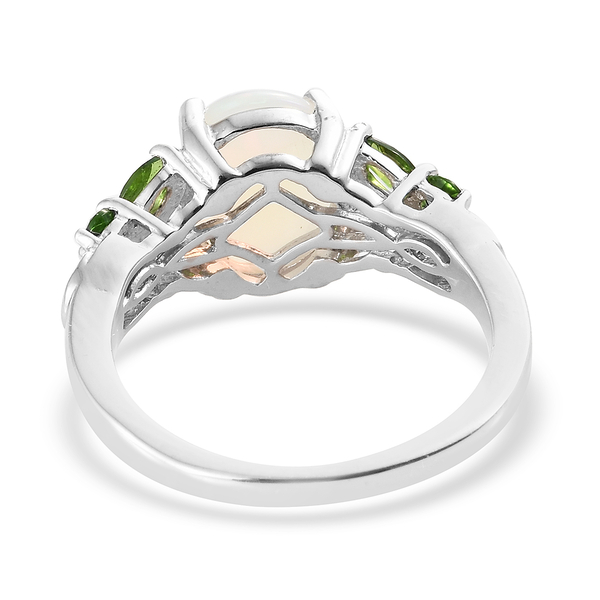 Ethiopian Welo Opal (Ovl 10x8 mm), Chrome Diopside and Natural Cambodian Zircon Ring in Platinum Overlay Sterling Silver 2.250 Ct.