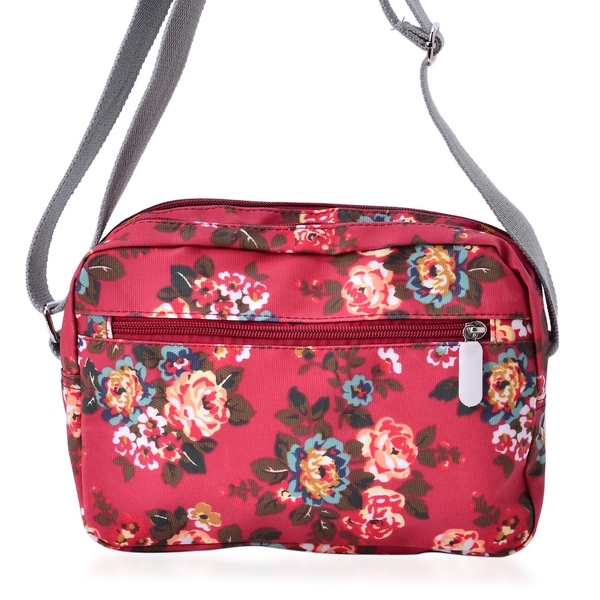 Designer Inspired Multi Colour Floral Printed Red Colour Handbag with External Zipper Pocket and Adjustable Shoulder Strap (Size 24x18x8 Cm)