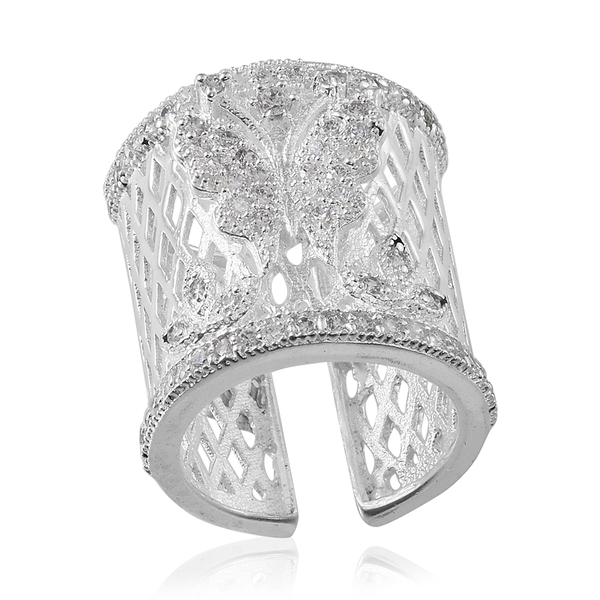 Simulated White Diamond Butterfly Adjustable Ring in Silver Bond