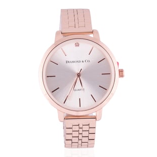 DIAMOND & CO. Natural Pink Diamond Studded Ladies Watch with Rose Gold Colour Chain Strap