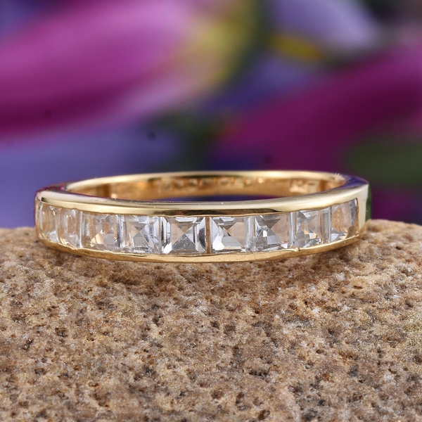 White Topaz (Sqr) Half Eternity Band Ring in 14K Gold Overlay Sterling Silver 1.750 Ct.