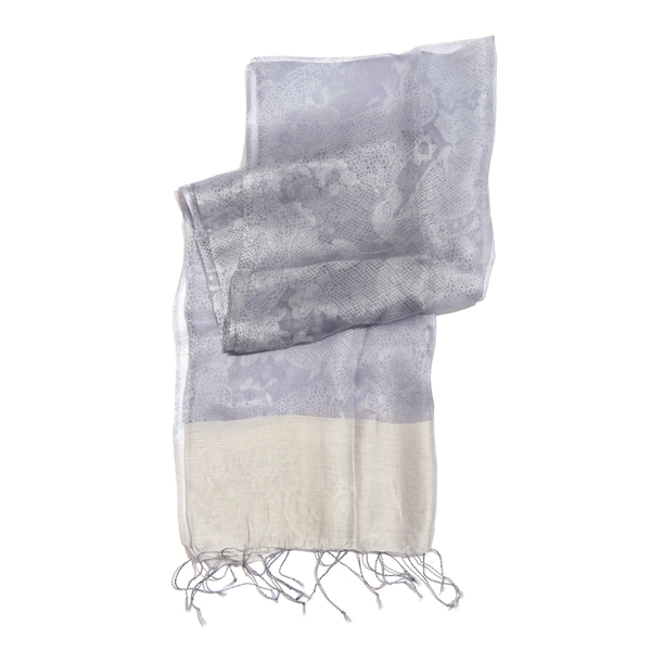 100% Silk Blue and Silver Self Printed Scarf (Size 180x50 Cm)