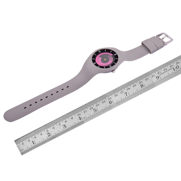 STRADA Japanese Movement Fuchsia Colour Dial Watch with Stainless Steel Back and Grey Silicone Strap