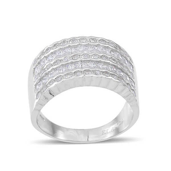 ELANZA AAA Simulated White Diamond (Bgt) Ring in Sterling Silver, Silver wt 8.40 Gms.