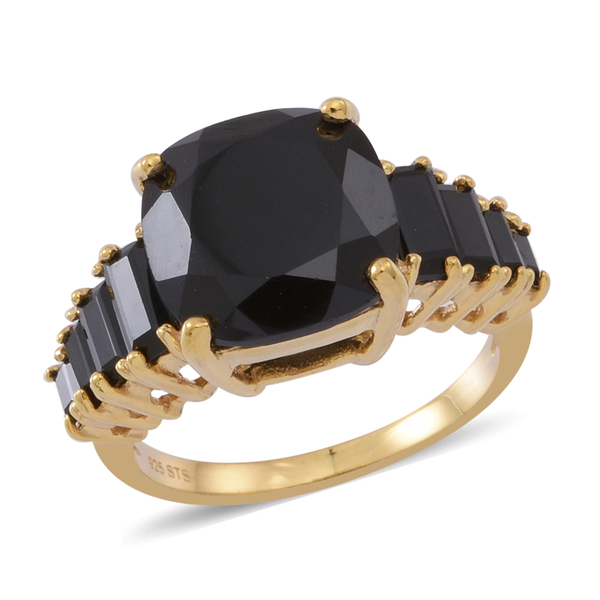 Boi Ploi Black Spinel (Cush 9.20 Ct) Ring in 14K Gold Overlay Sterling Silver 11.000 Ct. Silver wt 5