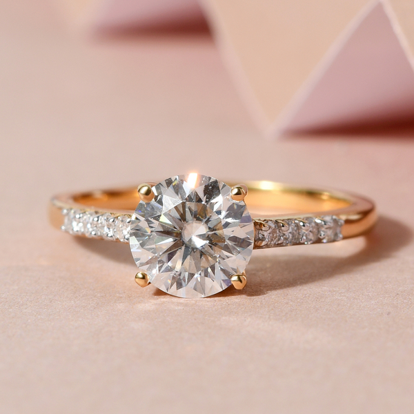 Moissanite Ring in Yellow Gold Overlay Sterling Silver 1.26 Ct.