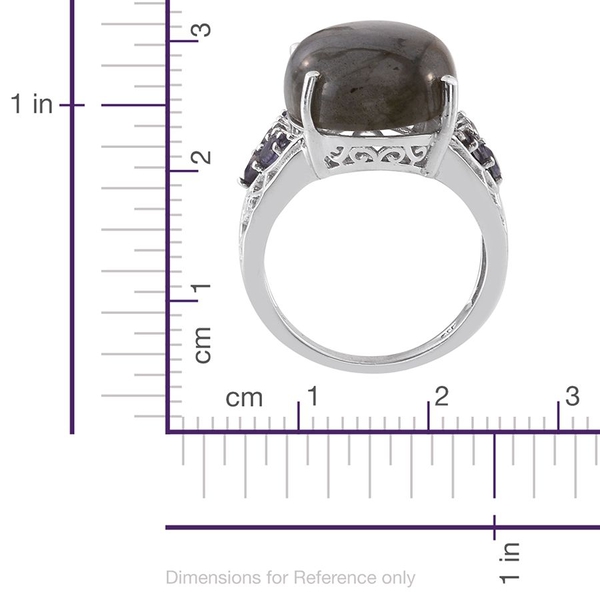 Labradorite (Ovl 14.25 Ct), Iolite Ring in Platinum Overlay Sterling Silver 14.850 Ct.