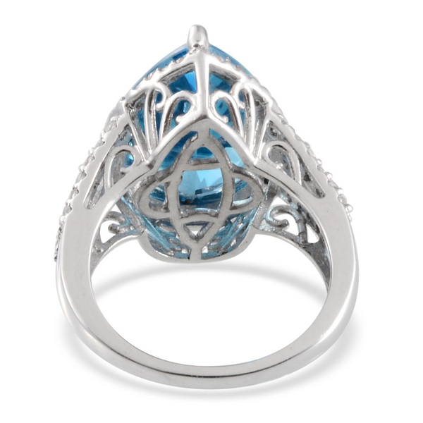 Electric Swiss Blue Topaz (Pear 12.00 Ct), White Topaz Ring in Platinum Overlay Sterling Silver 13.000 Ct.