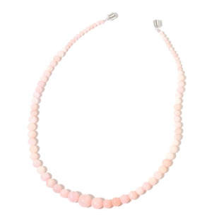 20 Inch Pink Opal Beaded Necklace in Rhodium Plated Sterling Silver 132.05 Ct