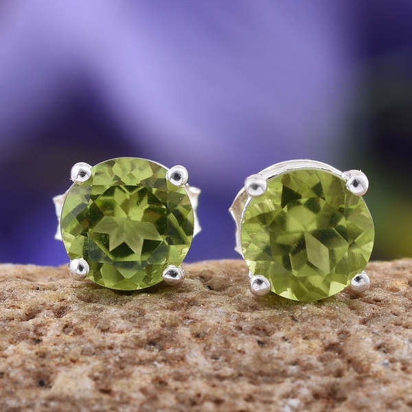 Hebei Peridot (Rnd) Stud Earrings (with Push Back) in Sterling Silver 2.000 Ct.