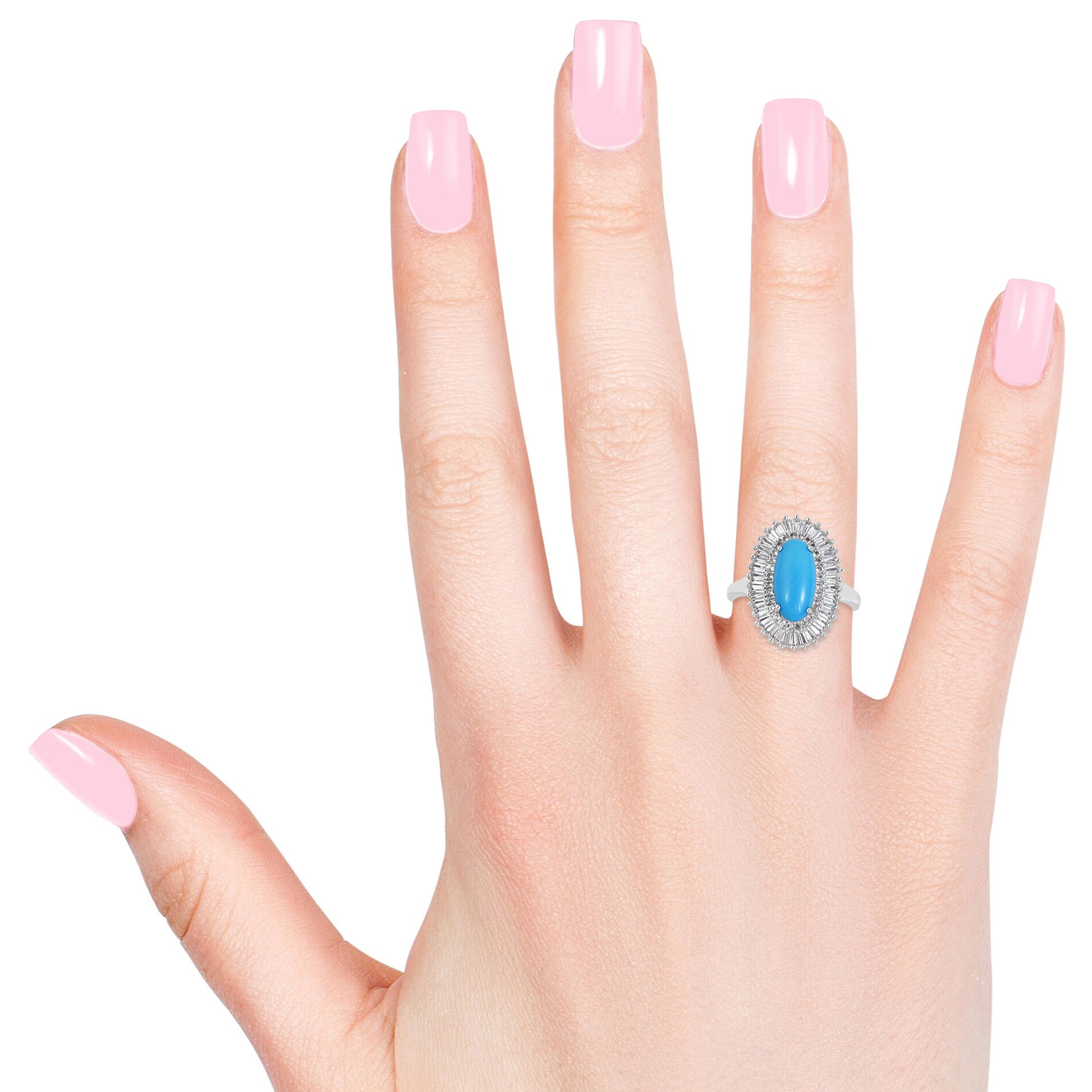 Arizona Sleeping Beauty Turquoise (Ovl 2.75 Ct), White Topaz Ring in Rhodium Plated Sterling Silver 4.150 Ct.
