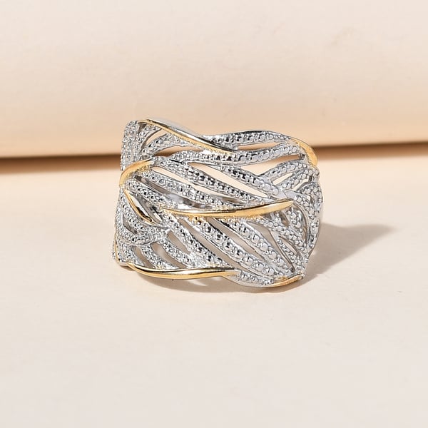Diamond Ring in Platinum and Yellow Gold Overlay Sterling Silver