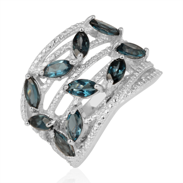 London Blue Topaz (Mrq) Ring in Rhodium Plated Sterling Silver 3.000 Ct.